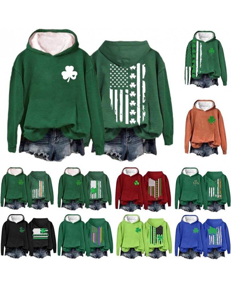 St Patricks Day Sweatshirt for Women American Flag Graphic Hoodies Green Shamrock Top Clover Long Sleeve Crewneck Sweatshirts...