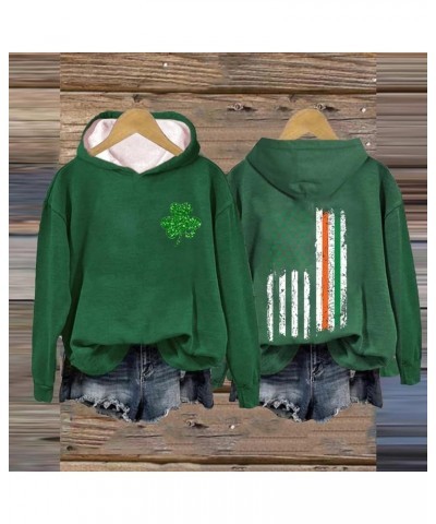 St Patricks Day Sweatshirt for Women American Flag Graphic Hoodies Green Shamrock Top Clover Long Sleeve Crewneck Sweatshirts...