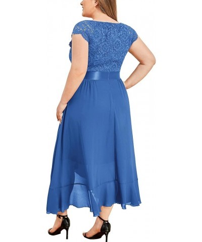 Women's Plus Size V Neck Floral Lace Ruffle Asymmetrical Hemline Elegant Bridesmaid Maxi Dress Blue $30.82 Dresses