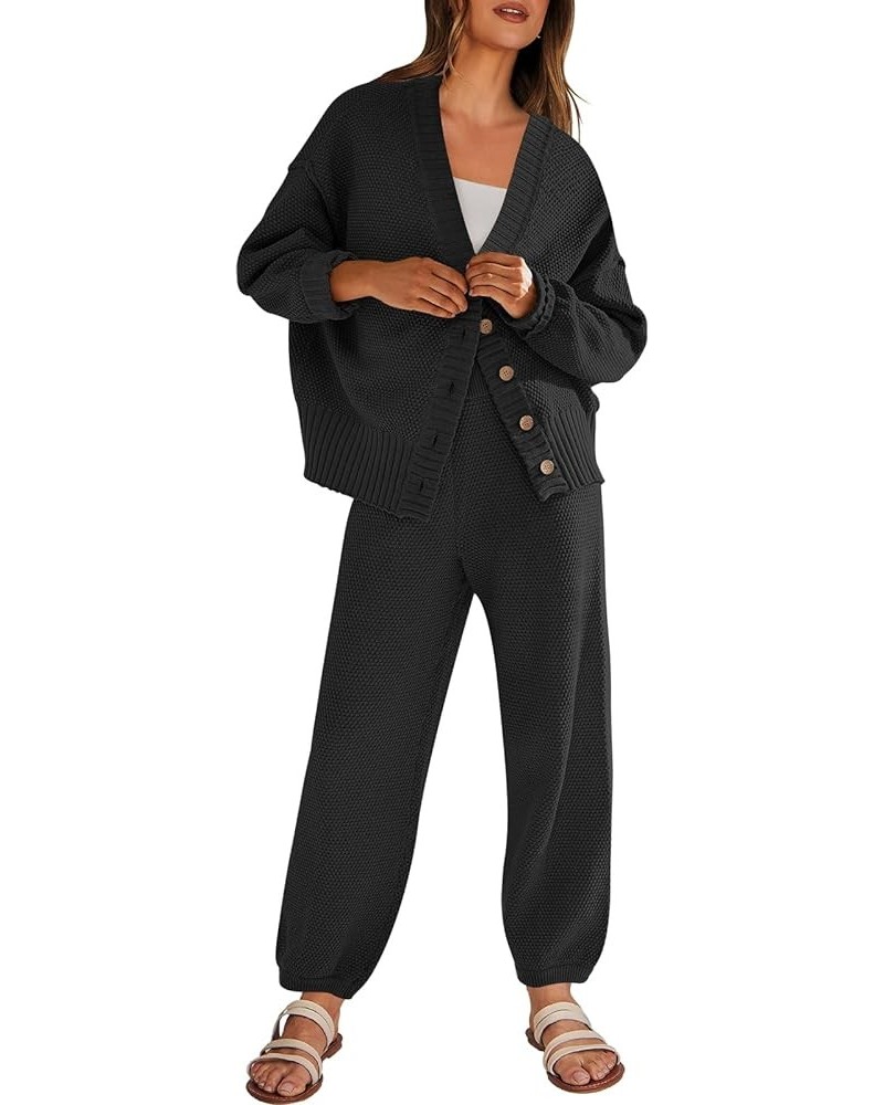 Women's 2 Piece Outfits Sweater Set 2023 Fall Oversized Knit Cardigan High Waisted Pants Sweatsuit Lounge Sets Black $13.99 A...