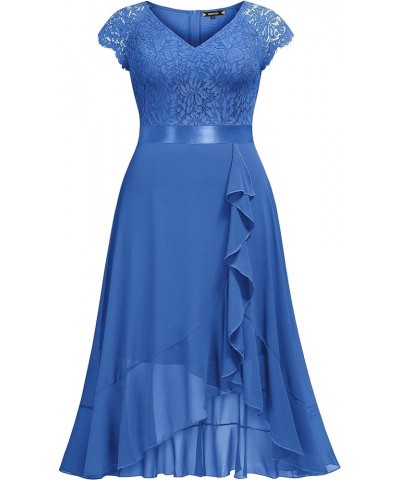 Women's Plus Size V Neck Floral Lace Ruffle Asymmetrical Hemline Elegant Bridesmaid Maxi Dress Blue $30.82 Dresses