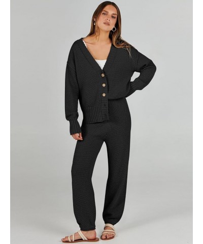 Women's 2 Piece Outfits Sweater Set 2023 Fall Oversized Knit Cardigan High Waisted Pants Sweatsuit Lounge Sets Black $13.99 A...