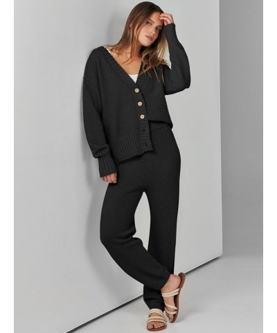 Women's 2 Piece Outfits Sweater Set 2023 Fall Oversized Knit Cardigan High Waisted Pants Sweatsuit Lounge Sets Black $13.99 A...