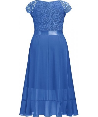 Women's Plus Size V Neck Floral Lace Ruffle Asymmetrical Hemline Elegant Bridesmaid Maxi Dress Blue $30.82 Dresses