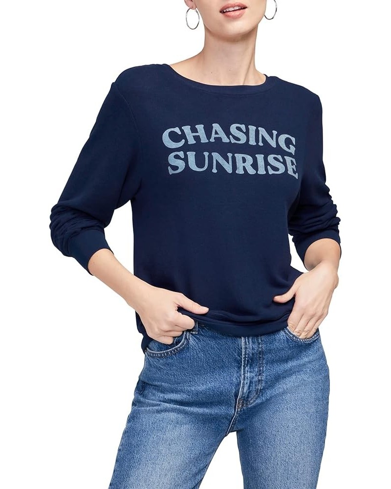 Women's Baggy Beach Long Sleeve Pullover Sweatshirt Sunrise Chaser Dress Blues $36.52 Hoodies & Sweatshirts