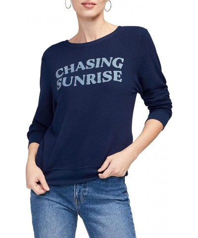 Women's Baggy Beach Long Sleeve Pullover Sweatshirt Sunrise Chaser Dress Blues $36.52 Hoodies & Sweatshirts