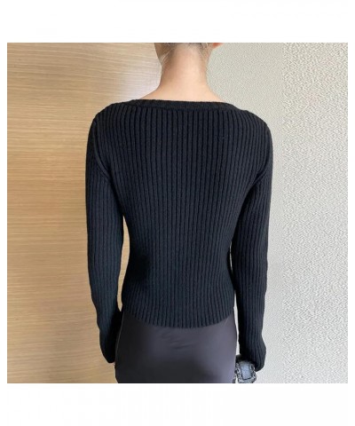 Women Open Front Cropped Cardigan Long Sleeve V Neck 3D Flower Sweater Bodycon Tight Knitted Sweater Coat Black $10.56 Sweaters