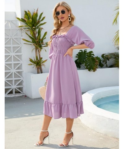 Women's Elastic Square Neck Half Sleeve Smocked Ruffle Hem Maxi Dress Backless Beach Dress Purple $24.44 Dresses