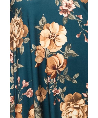 Women's Flowy A-Line Swing Midi Dress Three-Quarter Sleeve Casual Formal Floral Teal $23.00 Dresses