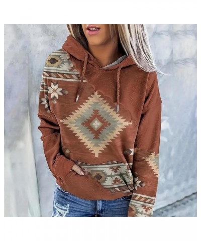 Women's Western Ethnic Style Print Aztec Hoodie Pullover Cowgirl Rhombus Printed Hooded Sweatshirt Brown $17.50 Hoodies & Swe...