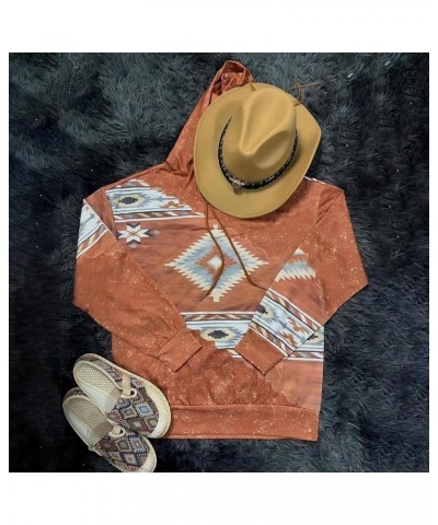 Women's Western Ethnic Style Print Aztec Hoodie Pullover Cowgirl Rhombus Printed Hooded Sweatshirt Brown $17.50 Hoodies & Swe...