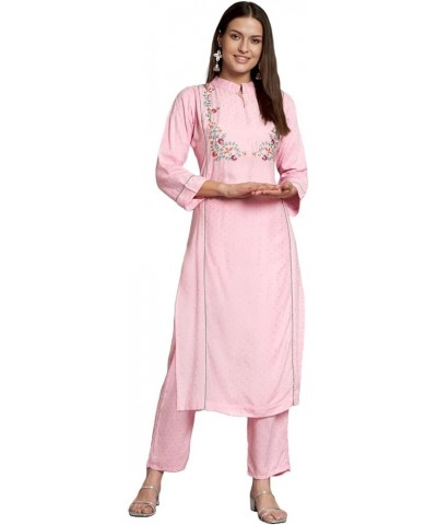 Holi Special Eid Gifts,Embroidered Kurti Pant Set Kurta Sets Suits for Women (K222-P) Pink-231 $21.65 Suits