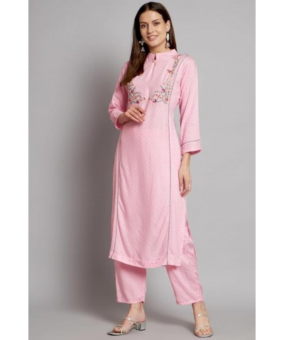 Holi Special Eid Gifts,Embroidered Kurti Pant Set Kurta Sets Suits for Women (K222-P) Pink-231 $21.65 Suits