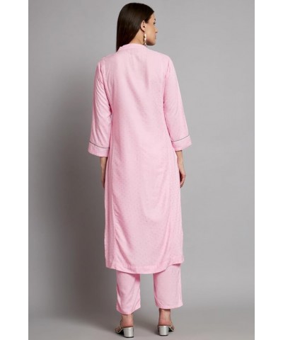 Holi Special Eid Gifts,Embroidered Kurti Pant Set Kurta Sets Suits for Women (K222-P) Pink-231 $21.65 Suits