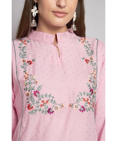 Holi Special Eid Gifts,Embroidered Kurti Pant Set Kurta Sets Suits for Women (K222-P) Pink-231 $21.65 Suits