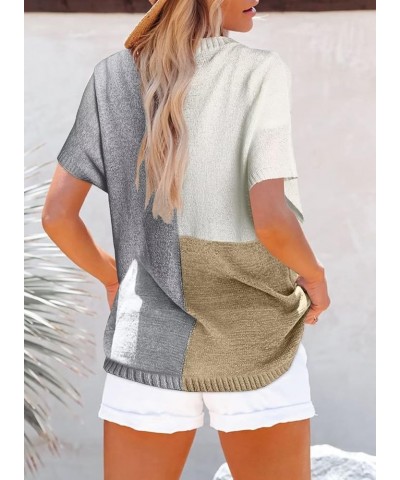 Cap Sleeve T Shirts for Women V Neck Knit Tops Loose Casual Summer Blouses Color Block Tunics S-XXL A Grey $17.91 Tops