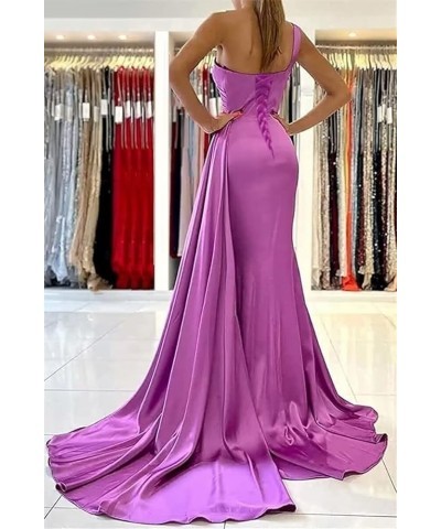 One Shoulder Mermaid Bridesmaid Dresses for Wedding Bodycon Satin Long Formal Evening Gowns with Train Black $22.95 Dresses