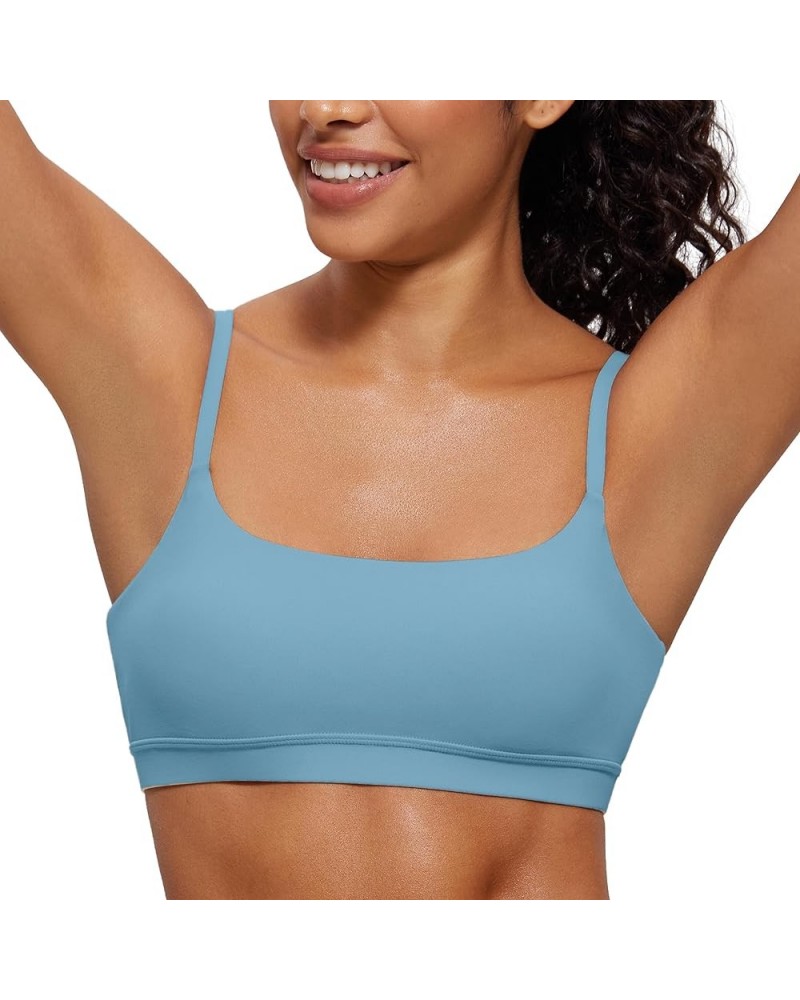 Womens Butterluxe Adjustable Spaghetti Strap Sports Bra - Scoop Neck Wireless Padded Bra Yoga Workout Crop Top Pure Blue $14....