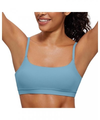 Womens Butterluxe Adjustable Spaghetti Strap Sports Bra - Scoop Neck Wireless Padded Bra Yoga Workout Crop Top Pure Blue $14....