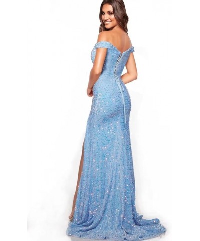 Sparkly Off Shoulder Prom Dresses Long with High Slit Mermaid Sequin Dress for Women Wedding Party Formal Gowns Red $40.63 Dr...