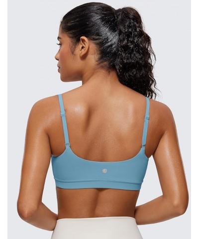 Womens Butterluxe Adjustable Spaghetti Strap Sports Bra - Scoop Neck Wireless Padded Bra Yoga Workout Crop Top Pure Blue $14....