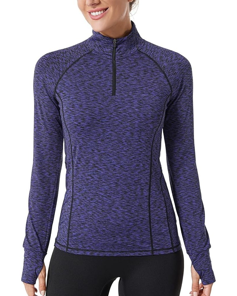 Womens Quarter Zip Long Sleeve Workout Tops 1/4 Zip Running Pullover Marled Purple $14.24 Jackets