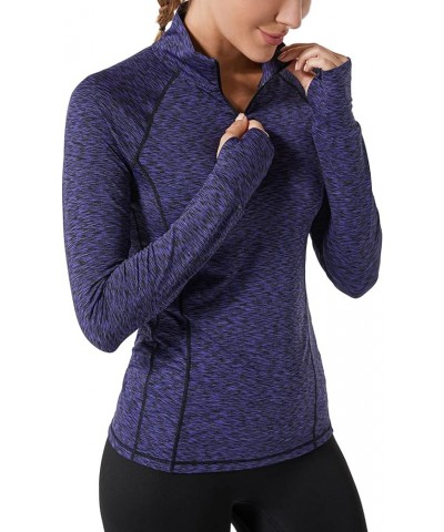 Womens Quarter Zip Long Sleeve Workout Tops 1/4 Zip Running Pullover Marled Purple $14.24 Jackets