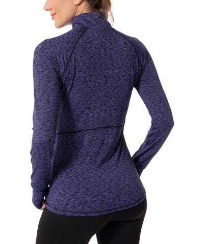 Womens Quarter Zip Long Sleeve Workout Tops 1/4 Zip Running Pullover Marled Purple $14.24 Jackets