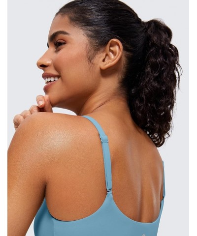 Womens Butterluxe Adjustable Spaghetti Strap Sports Bra - Scoop Neck Wireless Padded Bra Yoga Workout Crop Top Pure Blue $14....