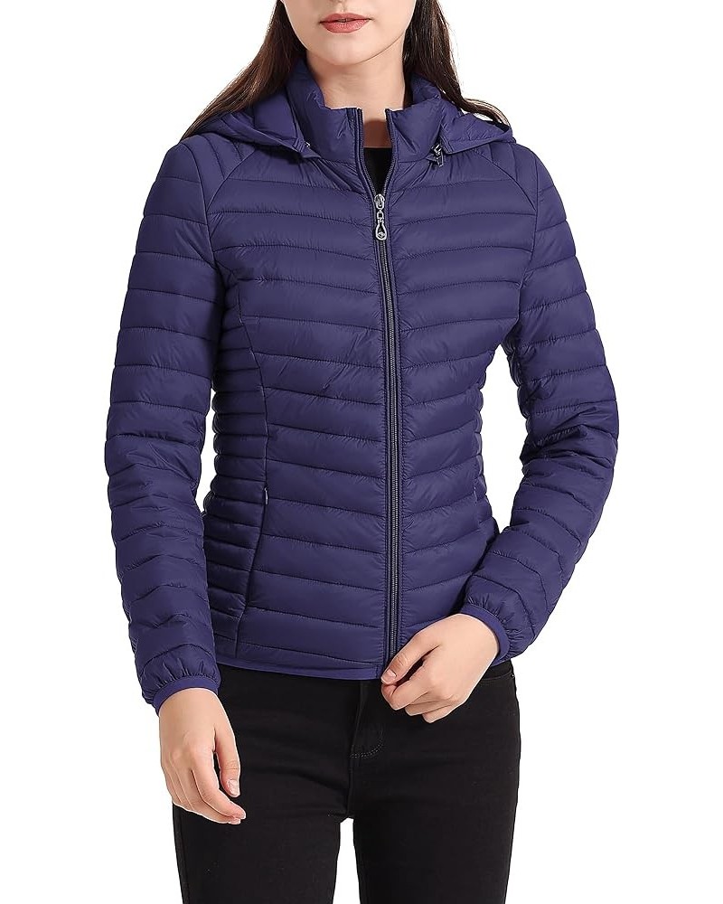 Women's Lightweight Packable Detachable Hooded Puffer Jacket Coat Navy $23.21 Jackets