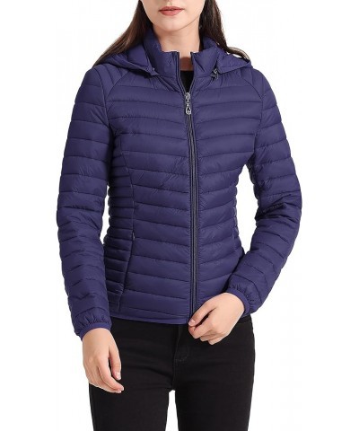 Women's Lightweight Packable Detachable Hooded Puffer Jacket Coat Navy $23.21 Jackets