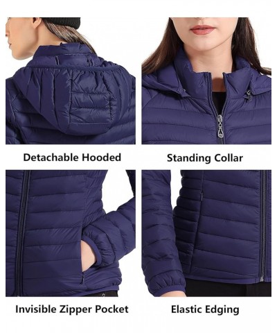 Women's Lightweight Packable Detachable Hooded Puffer Jacket Coat Navy $23.21 Jackets