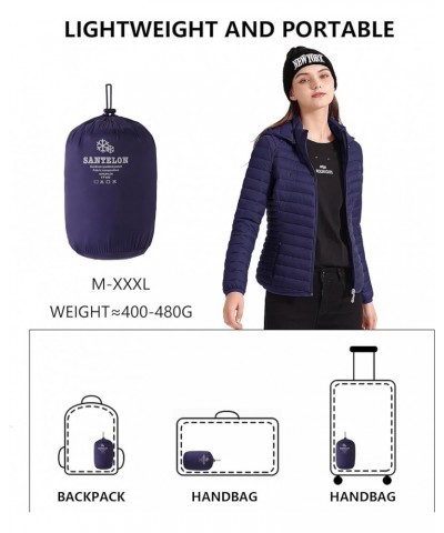 Women's Lightweight Packable Detachable Hooded Puffer Jacket Coat Navy $23.21 Jackets