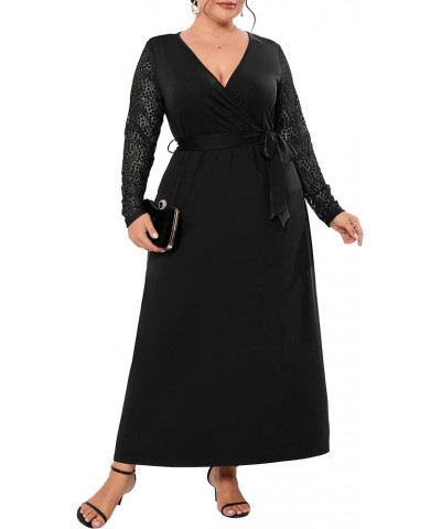 Plus Size Summer Dress for Curvy Women Wrap V Neck Wedding Guest Dress Formal Lace Short Sleeve Maxi Dress Black-long Sleeve ...