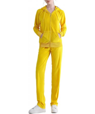 Tracksuit for Women Set 2 Piece Joggers Velour Jogging Sweat Outfits Hoodie and Sweatpants Set Yellow $19.78 Activewear