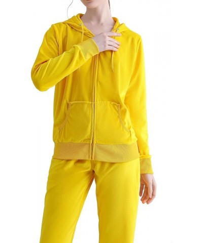 Tracksuit for Women Set 2 Piece Joggers Velour Jogging Sweat Outfits Hoodie and Sweatpants Set Yellow $19.78 Activewear