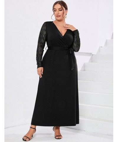 Plus Size Summer Dress for Curvy Women Wrap V Neck Wedding Guest Dress Formal Lace Short Sleeve Maxi Dress Black-long Sleeve ...