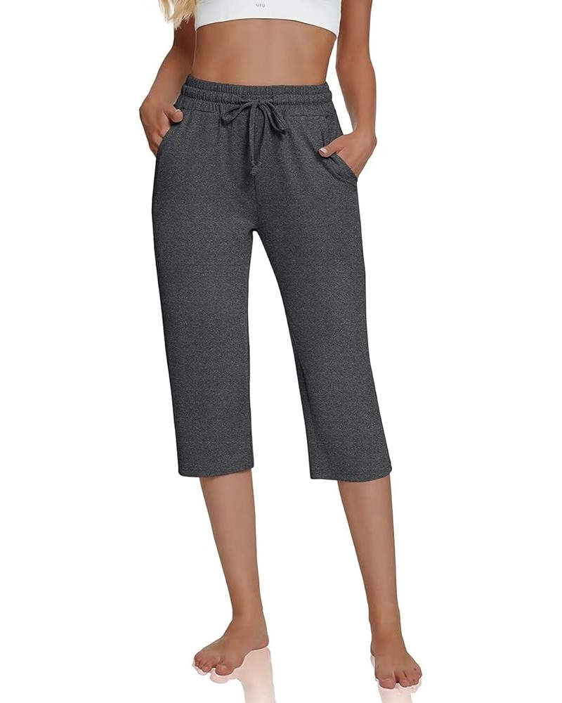 Women's Comfy Drawstring Yoga Capri Pants Loose Workout Sweatpants Wide Leg Lounge Pants with Pockets Grey Heather $13.77 Pants