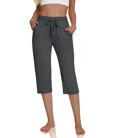 Women's Comfy Drawstring Yoga Capri Pants Loose Workout Sweatpants Wide Leg Lounge Pants with Pockets Grey Heather $13.77 Pants