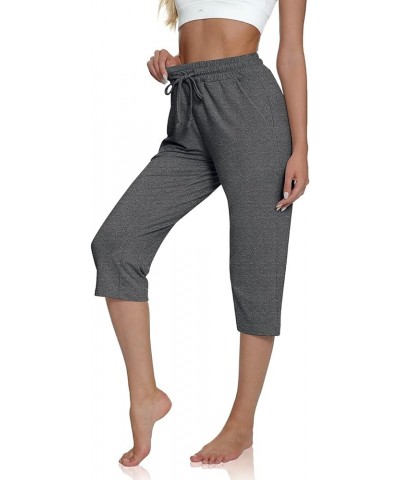 Women's Comfy Drawstring Yoga Capri Pants Loose Workout Sweatpants Wide Leg Lounge Pants with Pockets Grey Heather $13.77 Pants