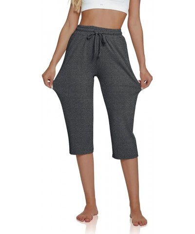 Women's Comfy Drawstring Yoga Capri Pants Loose Workout Sweatpants Wide Leg Lounge Pants with Pockets Grey Heather $13.77 Pants