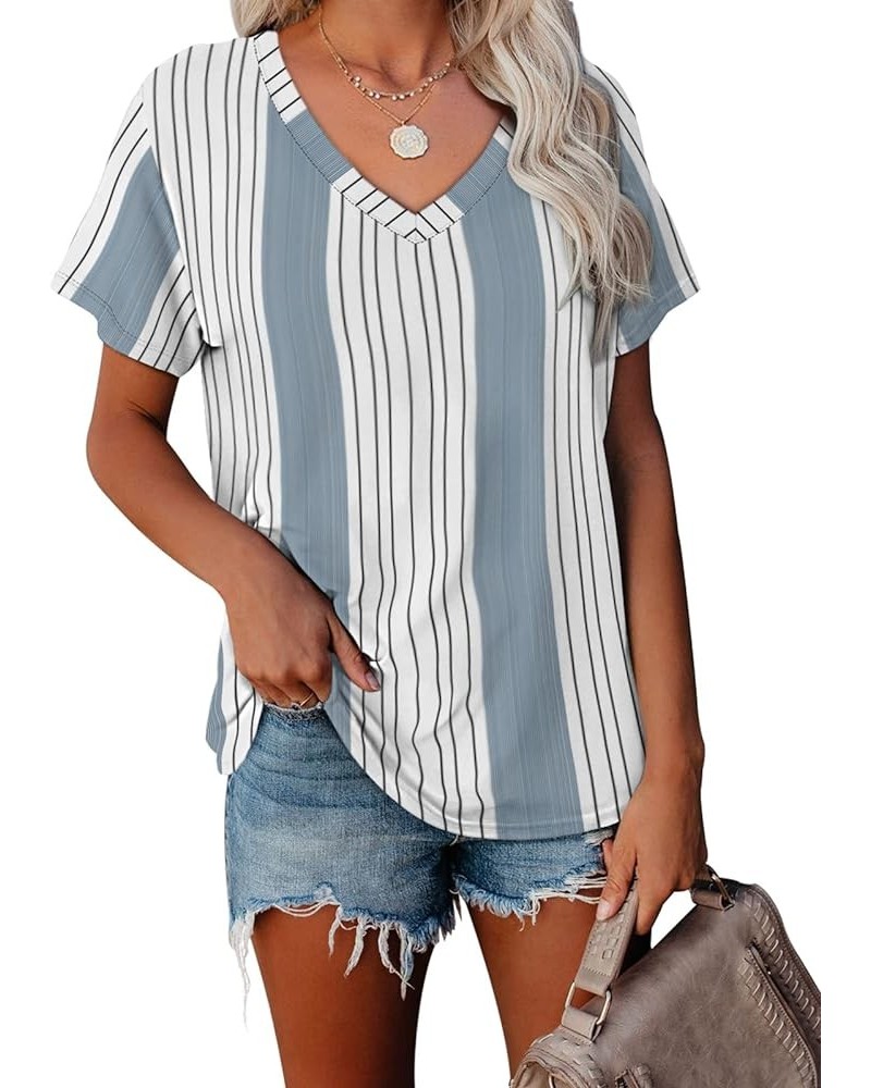 T Shirts for Women V Neck Summer Color Block Tops 07-stripe $14.50 T-Shirts