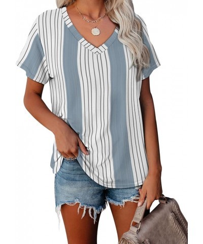 T Shirts for Women V Neck Summer Color Block Tops 07-stripe $14.50 T-Shirts