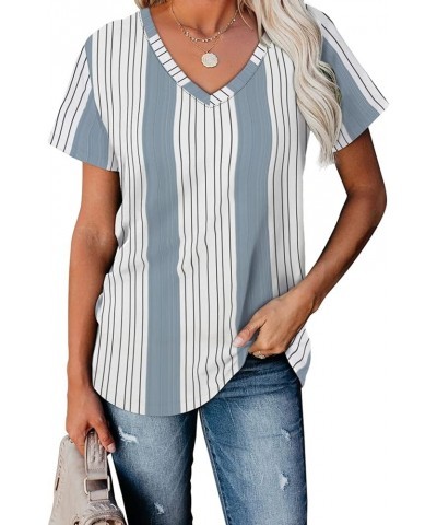 T Shirts for Women V Neck Summer Color Block Tops 07-stripe $14.50 T-Shirts