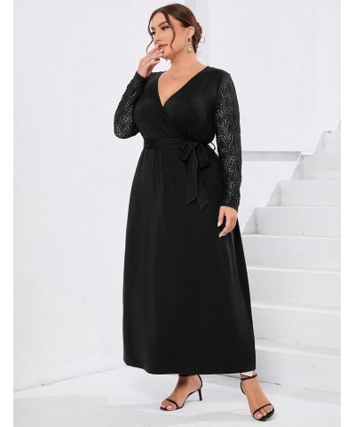 Plus Size Summer Dress for Curvy Women Wrap V Neck Wedding Guest Dress Formal Lace Short Sleeve Maxi Dress Black-long Sleeve ...