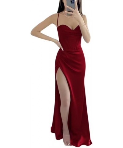 Mermaid Wedding Guest Dresses for Women Corset Cocktail Dresses Long Pleated Prom Dress with Slit Burgundy $38.24 Dresses