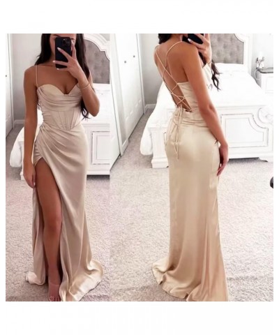 Mermaid Wedding Guest Dresses for Women Corset Cocktail Dresses Long Pleated Prom Dress with Slit Burgundy $38.24 Dresses