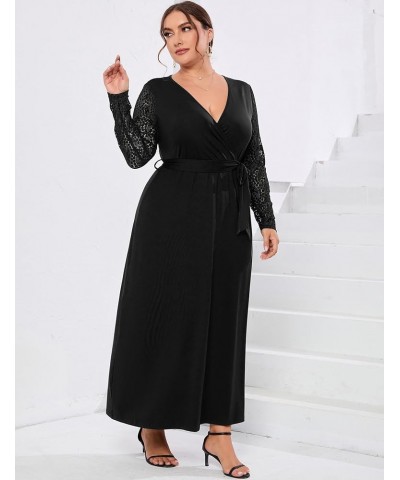 Plus Size Summer Dress for Curvy Women Wrap V Neck Wedding Guest Dress Formal Lace Short Sleeve Maxi Dress Black-long Sleeve ...