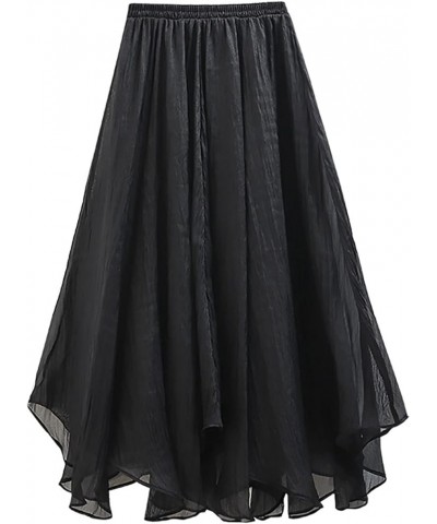 Women's Tulle Skirt Elastic High Waist Pleated A-line Midi Skirt Layered Mesh Flowy Tutu Skirts Irregular Black for 23"-29.53...