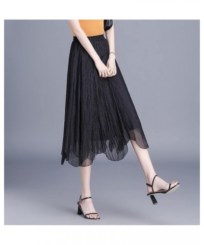 Women's Tulle Skirt Elastic High Waist Pleated A-line Midi Skirt Layered Mesh Flowy Tutu Skirts Irregular Black for 23"-29.53...